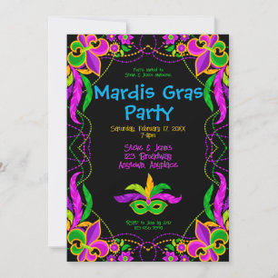 Neon Helder Mardi Gras Feest Kaart