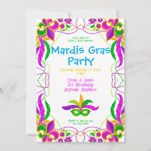 Neon Helder Mardi Gras Feest Kaart