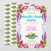 Neon Helder Mardi Gras Feest Kaart (Voorkant / Achterkant)