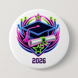 neon heldere afstudeerlogo ronde button 7,6 cm