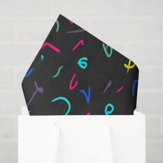 Neon heldere markeringen op zwart tissuepapier (Cadeauzakje)