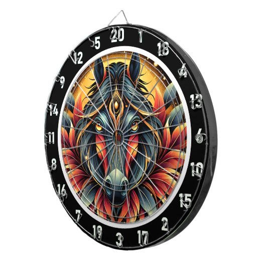 Neon Hengst Oerwoud Vibes Kunstwerk Dartbord (Voorkant Rechts)