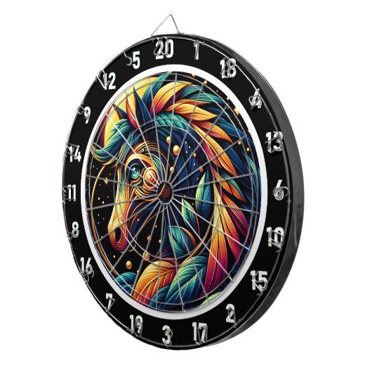 Neon Hengst Tropische Vibes Meesterwerk Dartbord (Voorkant Rechts)