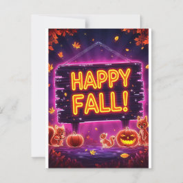 Neon Herfst Wenskaart 5x7 – Happy Fall Leaves Briefkaart