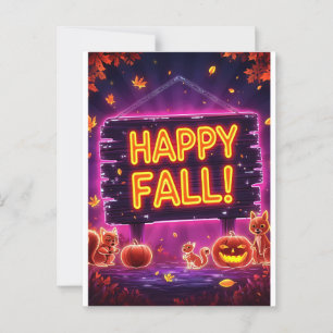 Neon Herfst Wenskaart 5x7 – Happy Fall Leaves Briefkaart