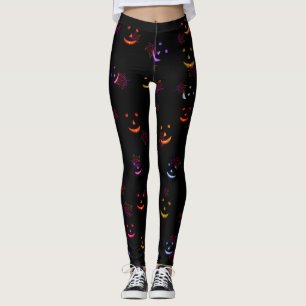Neon Herfstbladeren Griezelsmilen Halloween Patroo Leggings