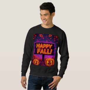 Neon herfsthoodie - Happy Fall Leaves, pompoenen & Trui
