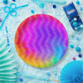 Neon Herringbone Trippie Hippie Rainbow Papieren Bordje (Feest)