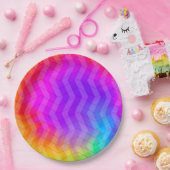 Neon Herringbone Trippie Hippie Rainbow Papieren Bordje (Feest)
