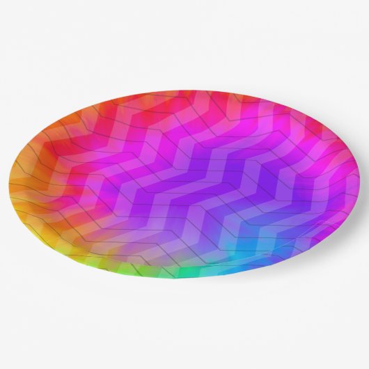 Neon Herringbone Trippie Hippie Rainbow Papieren Bordje (Gekanteld)