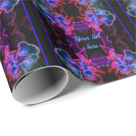 Neon Hibiscus Abstract Bloemenkunst Gepersonalisee Cadeaupapier (Rol Hoek)