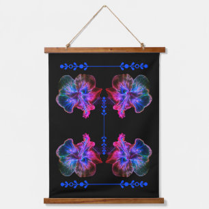 Neon Hibiscus Abstract Bloemenkunst Hangend Wandkleed
