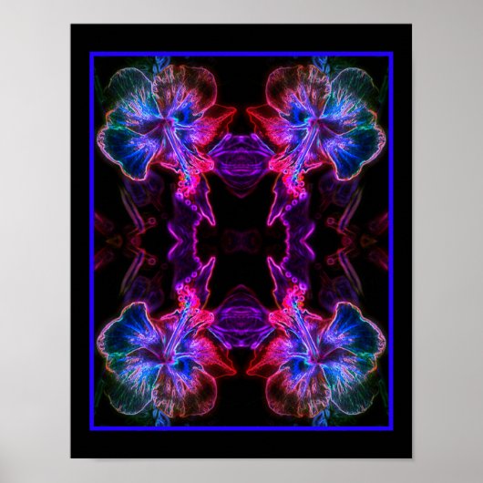 Neon Hibiscus Abstract Bloemenkunst Poster (Voorkant)