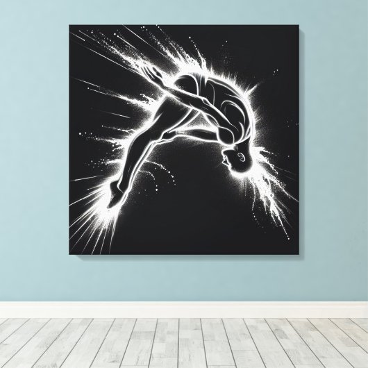 Neon High Diver op zwart Canvas Afdruk (Insitu (Houten vloer))
