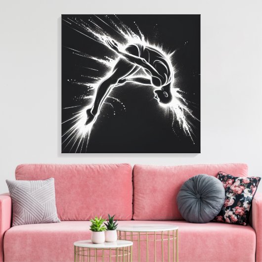 Neon High Diver op zwart Canvas Afdruk (Insitu (Woonkamer))