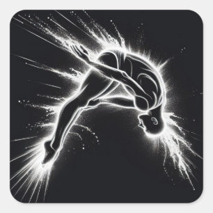 Neon High Diver op zwart Vierkante Sticker