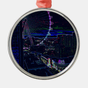 Neon High Roller Ferris Wheel Abstract Vegas Metalen Ornament