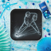 Neon Hockey Player On Ice Papieren Bordje (Feest)