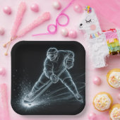 Neon Hockey Player On Ice Papieren Bordje (Feest)