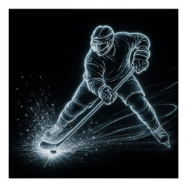 Neon Hockey Player On Ice Perfect Poster