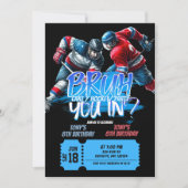 Neon Hockey Tiener Gezamenlijke Verjaardag Uitnodi Kaart (Voorkant)