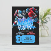 Neon Hockey Tiener Gezamenlijke Verjaardag Uitnodi Kaart (Staand voorkant)