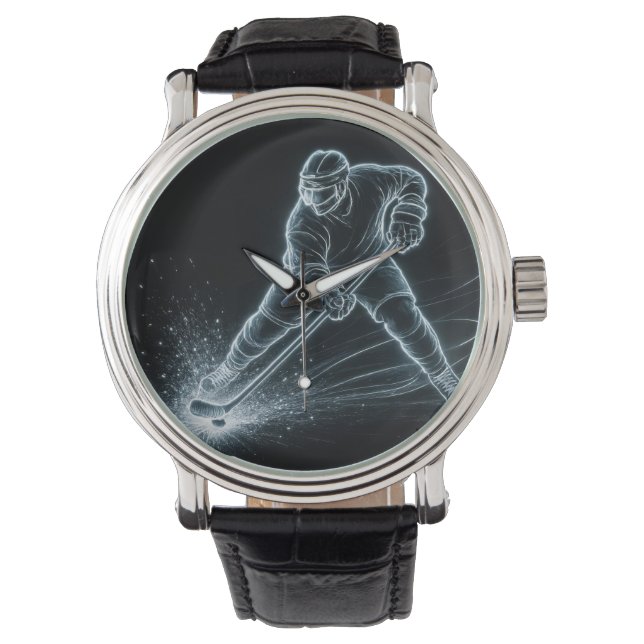 Neon-hockeyspeler op het ijs horloge (Voorkant)