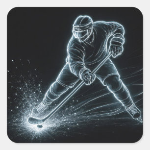 Neon-hockeyspeler op het ijs vierkante sticker