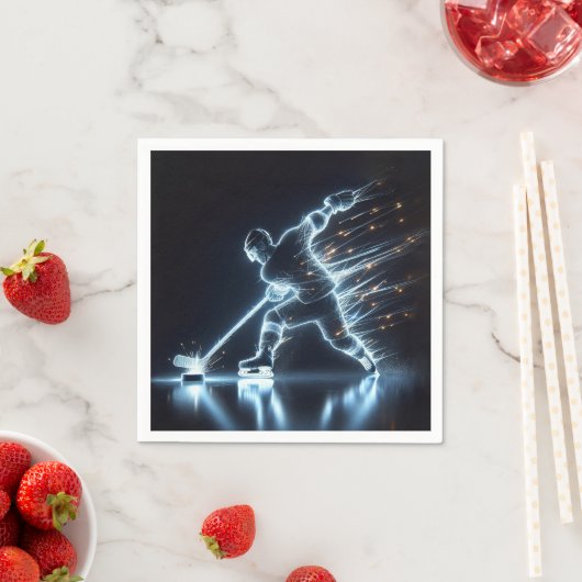 Neon hockeyspeler op ijs servet (Insitu)