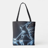 Neon hockeyspeler op ijs tote bag (Achterkant)