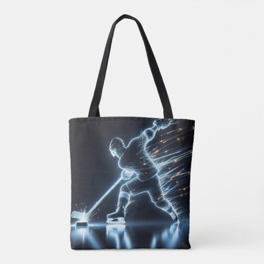 Neon hockeyspeler op ijs tote bag (Achterkant)