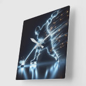 Neon hockeyspeler op ijs vierkante klok (Hoek)