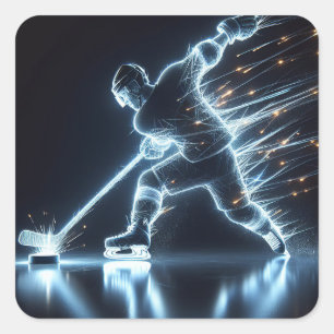 Neon hockeyspeler op ijs vierkante sticker