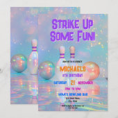 Neon Holografische Bowling Strike Up Sommige Leuk  Kaart (Voorkant / Achterkant)