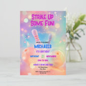 Neon Holografische Bowling Strike Up Sommige Leuk Kaart (Staand voorkant)