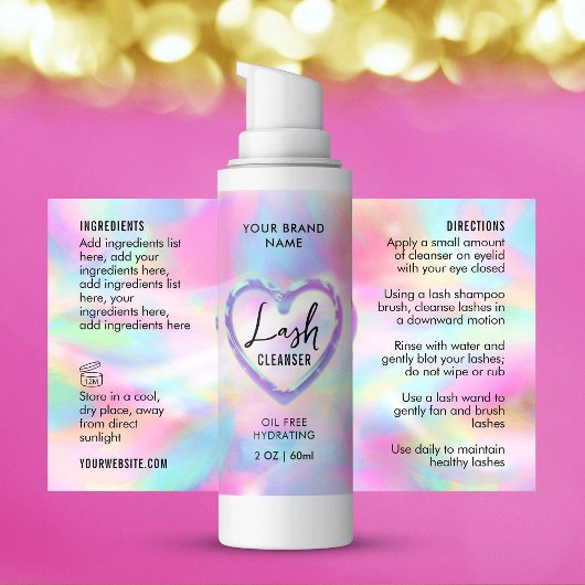 Neon Holographic Girly Lash Cleanser Bottle Label