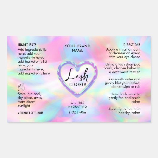 Neon Holographic Girly Lash Cleanser Bottle Label (Voorkant)