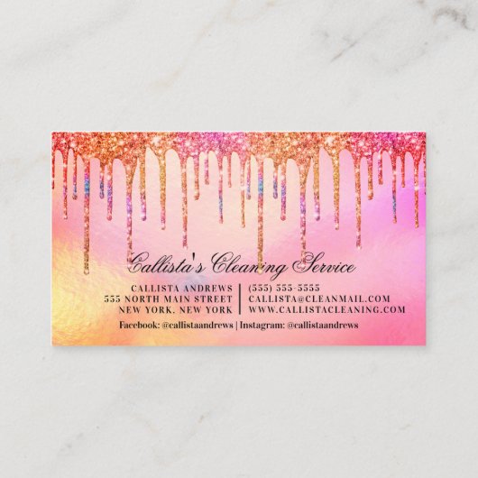 Neon Holographic Glitter Drips Cleaning Service Visitekaartje (Achterkant)