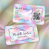 Neon Holographic Iridescent Beauty Salon QR Code Visitekaartje