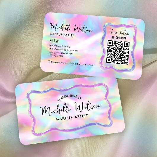 Neon Holographic Iridescent Beauty Salon QR Code Visitekaartje