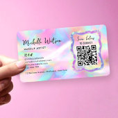 Neon Holographic Iridescent Beauty Salon QR Code Visitekaartje