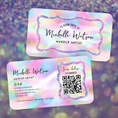 Neon Holographic Iridescent Beauty Salon QR Code Visitekaartje