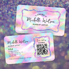 Neon Holographic Iridescent Beauty Salon QR Code Visitekaartje