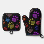 Neon hond Paw Patroon Ovenwant & Pannenlap Set (Voorkant)
