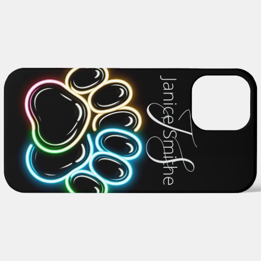 Neon hond Paws Monogram Case-Mate iPhone Case (Achterkant / Rechts)