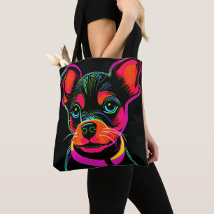 Neon Honden Puppy Kunst Tote Bag