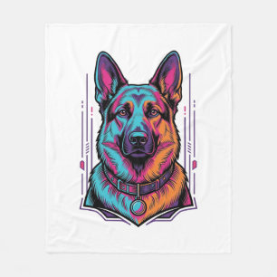 Neon Hondenportret Vintage Gravure Grafisch_1 Fleece Deken