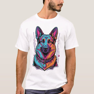 Neon Hondenportret Vintage Gravure Grafisch_1 T-shirt