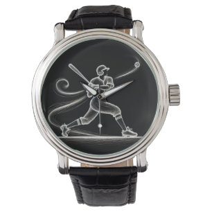 Neon honkballer swinging a bat horloge