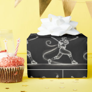 Neon honkbalspeler met lichte paden cadeaupapier
